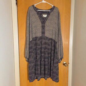 Maeve Anthropologie Tiered Midi Dress Womens 3X Balloon Long Sleeve Black Tan